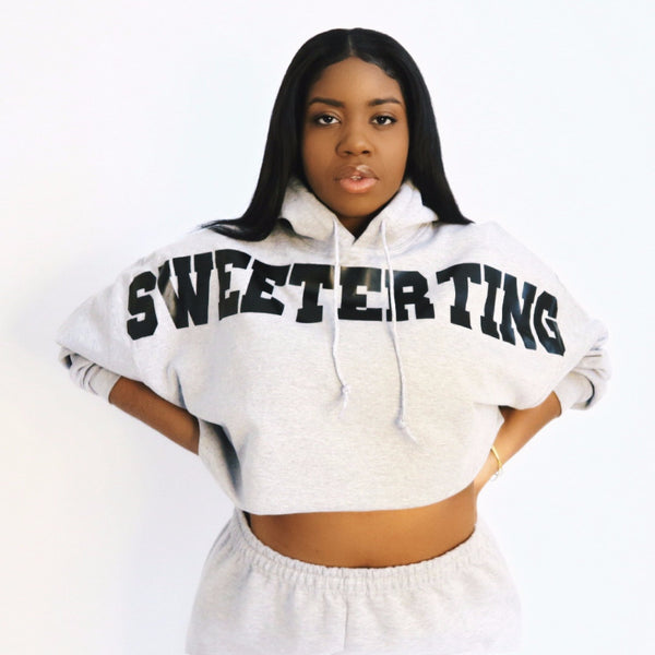 Grey 'Sweeter Ting' Cropped Hoodie